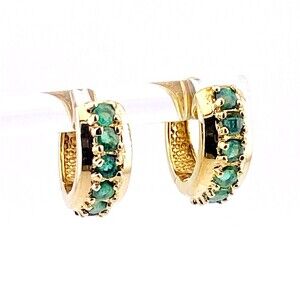 Ross Simmons Emerald Gold on Sterling Silver Hoop Earrings Hinged Jeweled Hoops